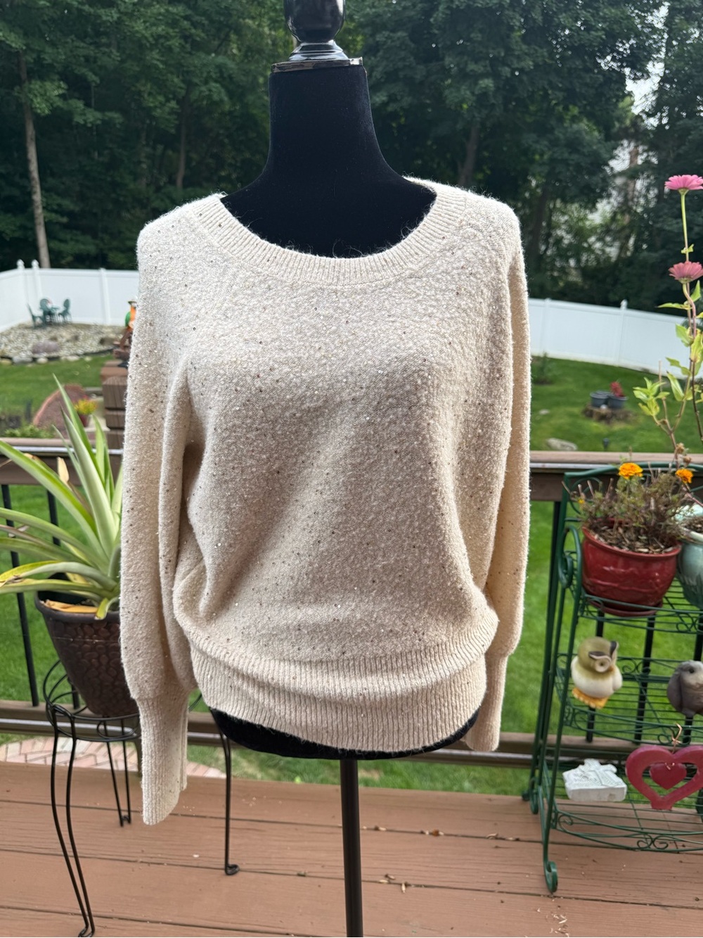 Cozy Women's Cream Sequin Knit Sweater Lauren Conrad size XL